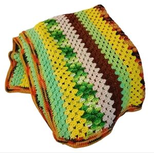 Vintage 70's Colors Striped Crocheted Throw Blanket